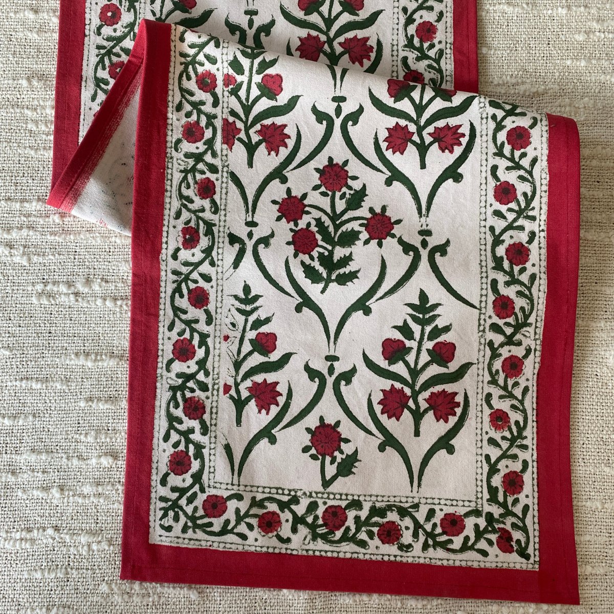 Carnation Table Runner, 100% cotton, 12" x 70" - Coral Slub -